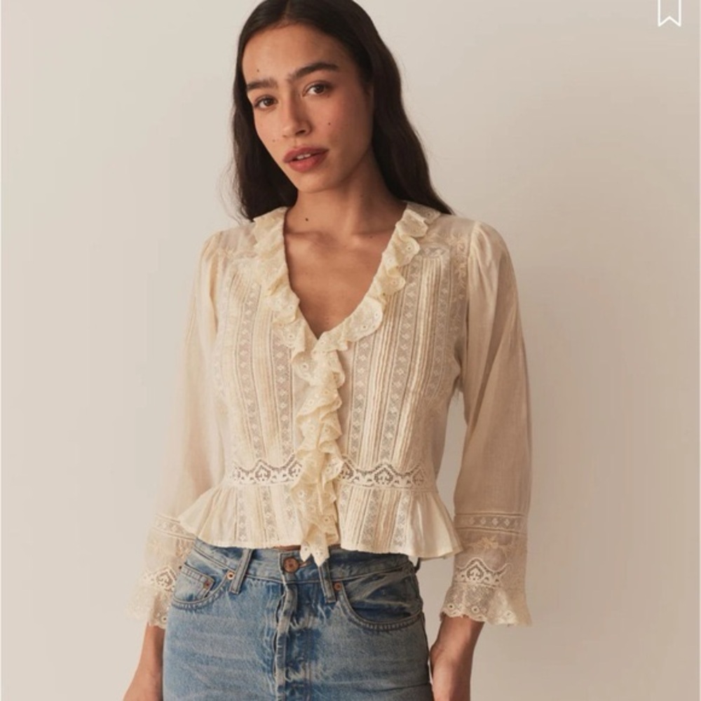Doen Cream Ruffle Lace Blouse